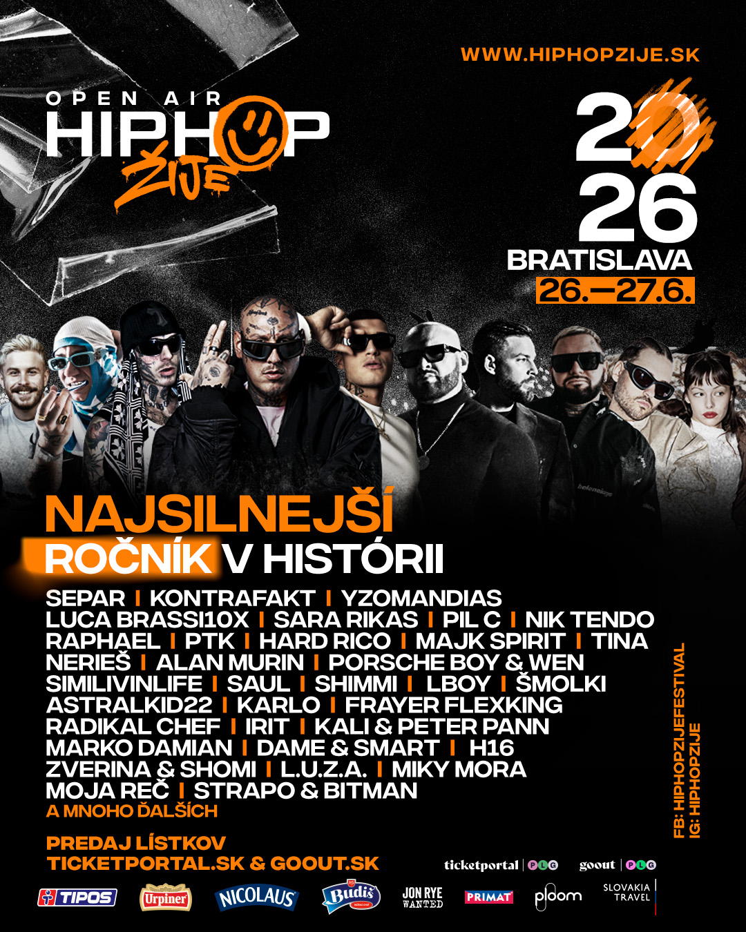 HipHop Žije 2026 Open Air festival poster — Bratislava
