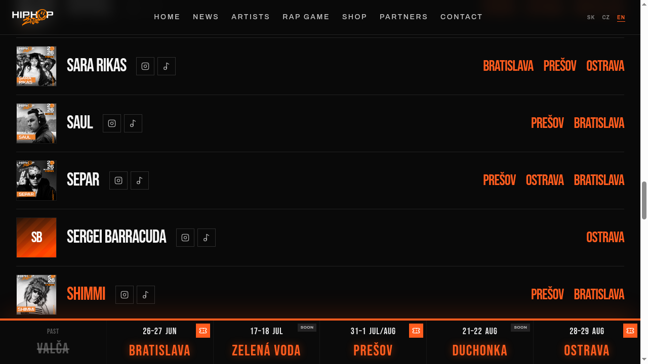 hiphopzije.sk artists page preview